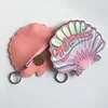 Novelty mermaid themed sea shell shaped pu coin purse small pouch with zipper and keychain