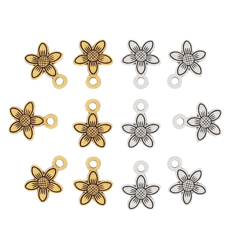 

Antique Gold/Silver Flower Sunflower Charms Pendants 2 Sided Beads for Necklace Bracelet DIY Jewelry Making Accessories, Antique silver/gold