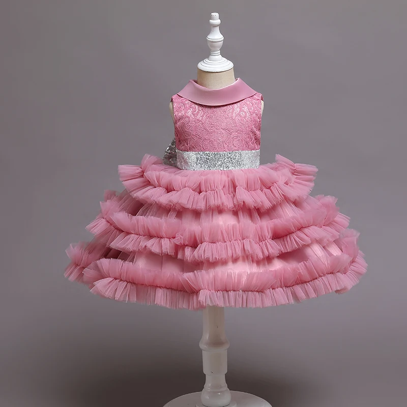 

XZ013 Wholesale Ready To Ship Fancy Frock Infant Princess Baby Girl First Birthday Dress 1 Year, As picture