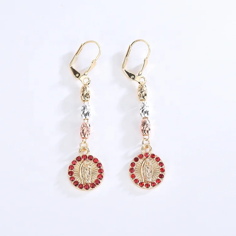 DTINA Religious Jewelry Fashion Mary Madonna Pendant Earrings 14k Gold Plated Earrings