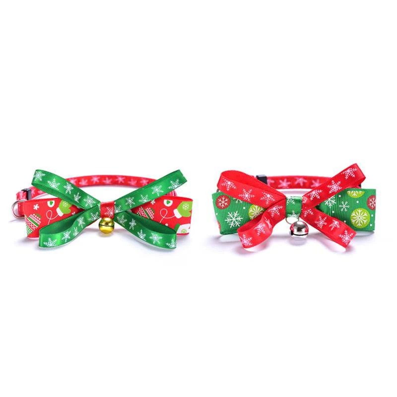 

Adjustable Collar For Cats With Bell Christmas Lovely Bowknot Tie Accessories Pets Dog Cats Kitten Quick Release Collars Product, Red,green