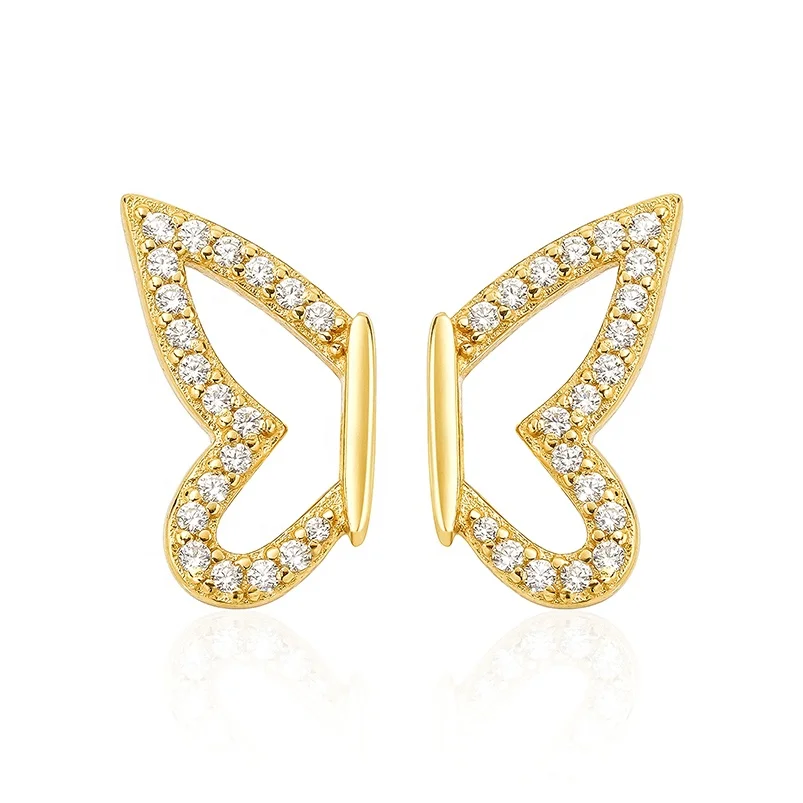 

Gemnel perfectly sized for a substantial daytime 14k gold and diamond pave silver butterfly wing stud earrings