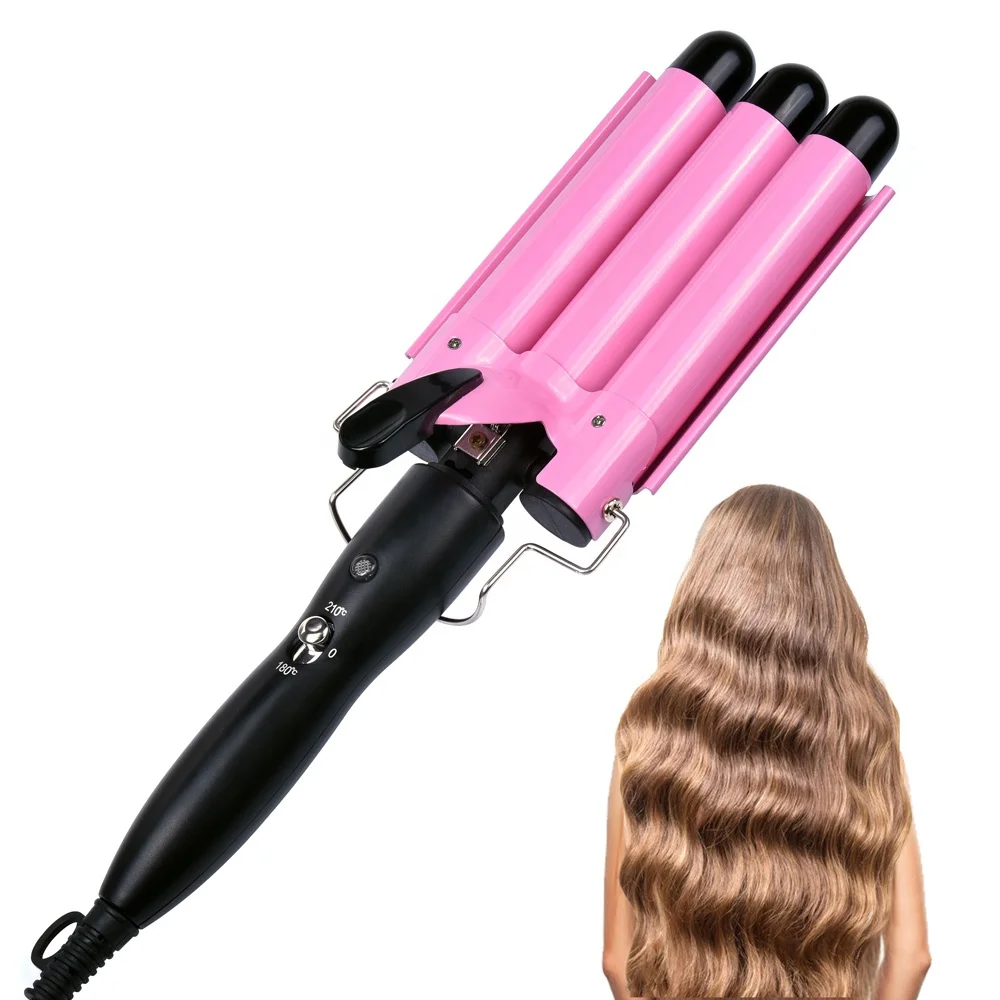

Three Barrel Hair Waver Stylish Fast Heating Automatic Rotating Pink Tourmaline Ceramic Curling Iron Hair Curler