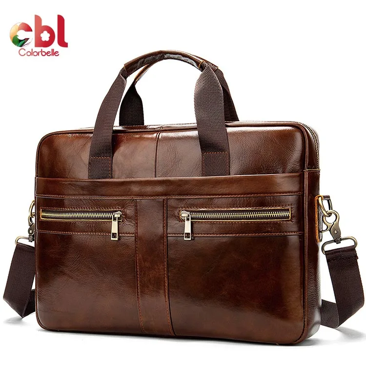 

Laptop briefcase handbag for men genuine cow leather business travel zipper handbag casual shoulder crossbody bag, Coffee, black, dark coffee, grey, light brown