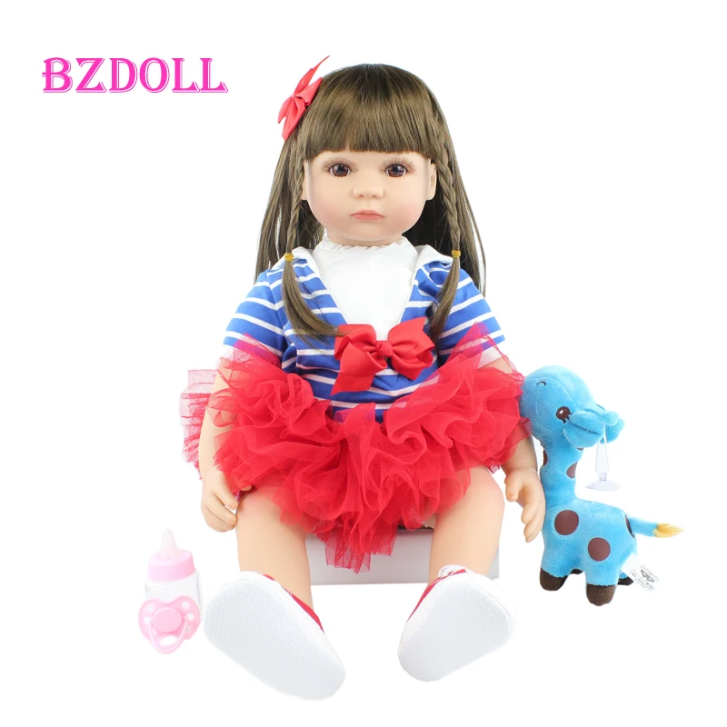 

24" Silicone Reborn Toddler Baby Doll Toys For Girl 60CM Dress Up Long Hair Princess Alive Bebe Brinquedos Child Birthday Gift