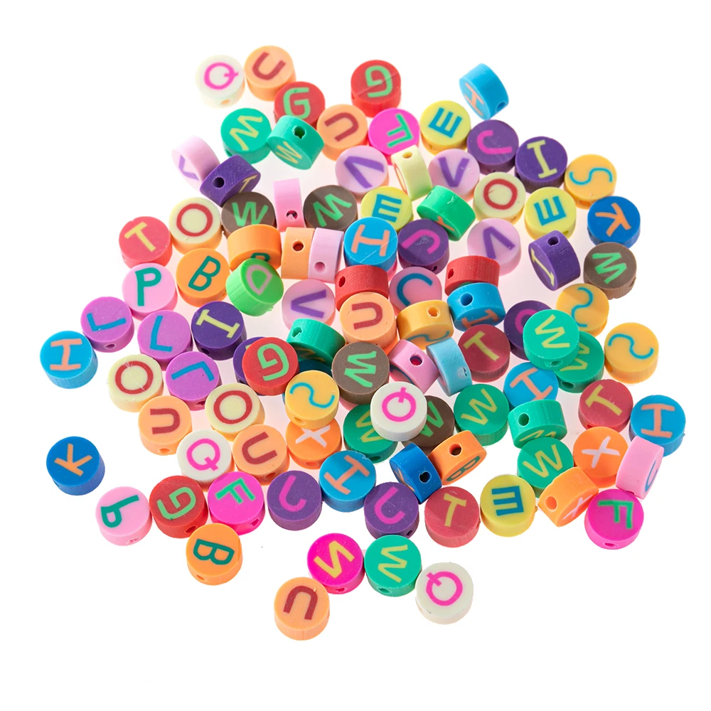 

100pcs Soft pottery Letter Beads colorful Round Child Bracelet necklace DIY Accessories English Alphabet For Making girl Jewelry, Colour mixture