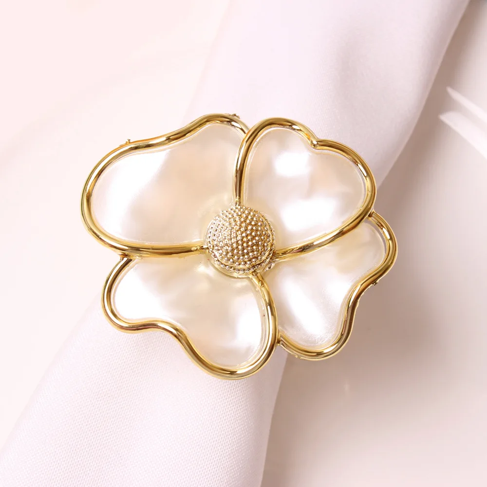 

2023 New Hot Sale Flower Napkin Rings Gold Floral Serviette Holders Rings For Wedding Party Banquet Table Decoration