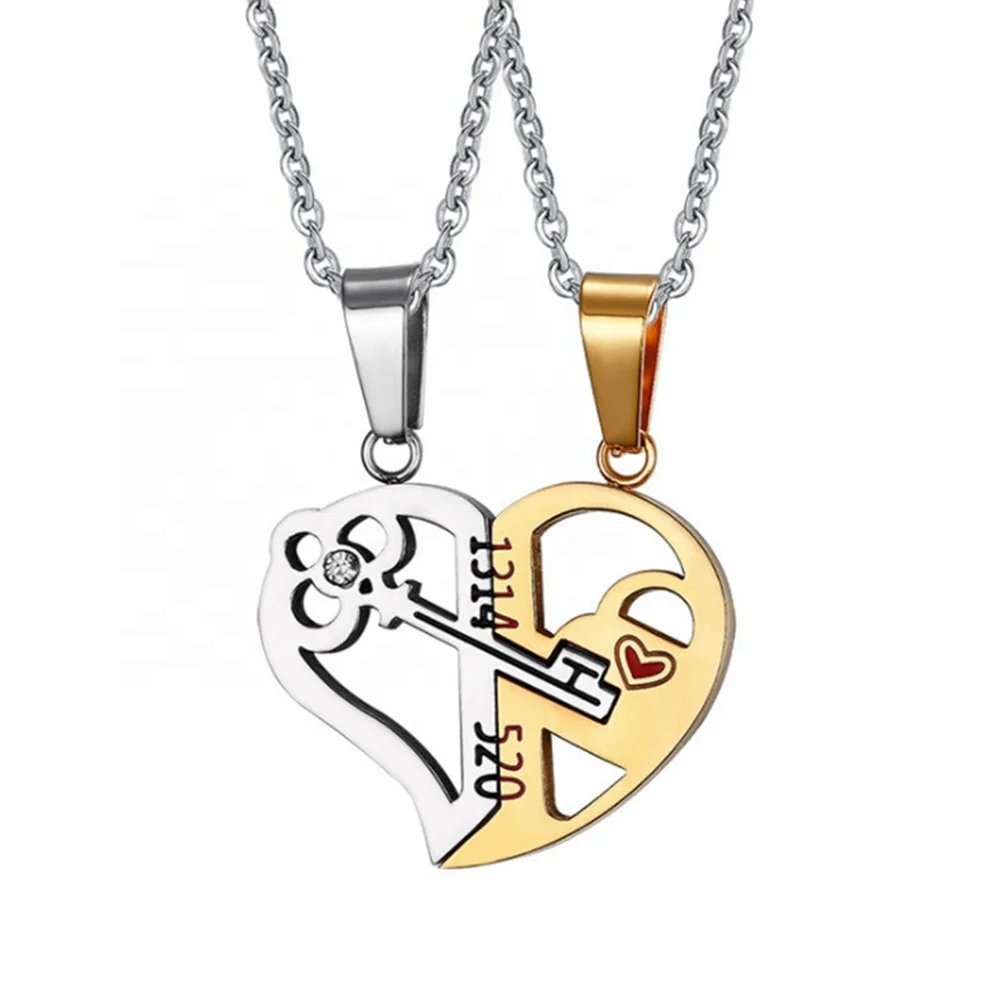 

Wholesale Stainless Steel Couple Necklace Jewelry Key To My Heart Love Necklace Fashion Valentine Gifts, Steel,gold,black