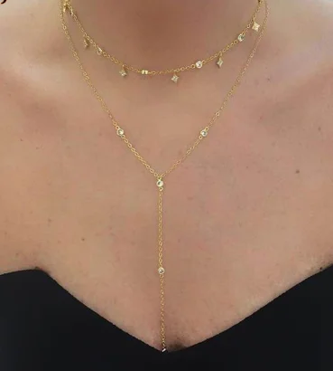 

gold silver plated factory high qualitywholesale cz Y shape sexy necklace models, Picture