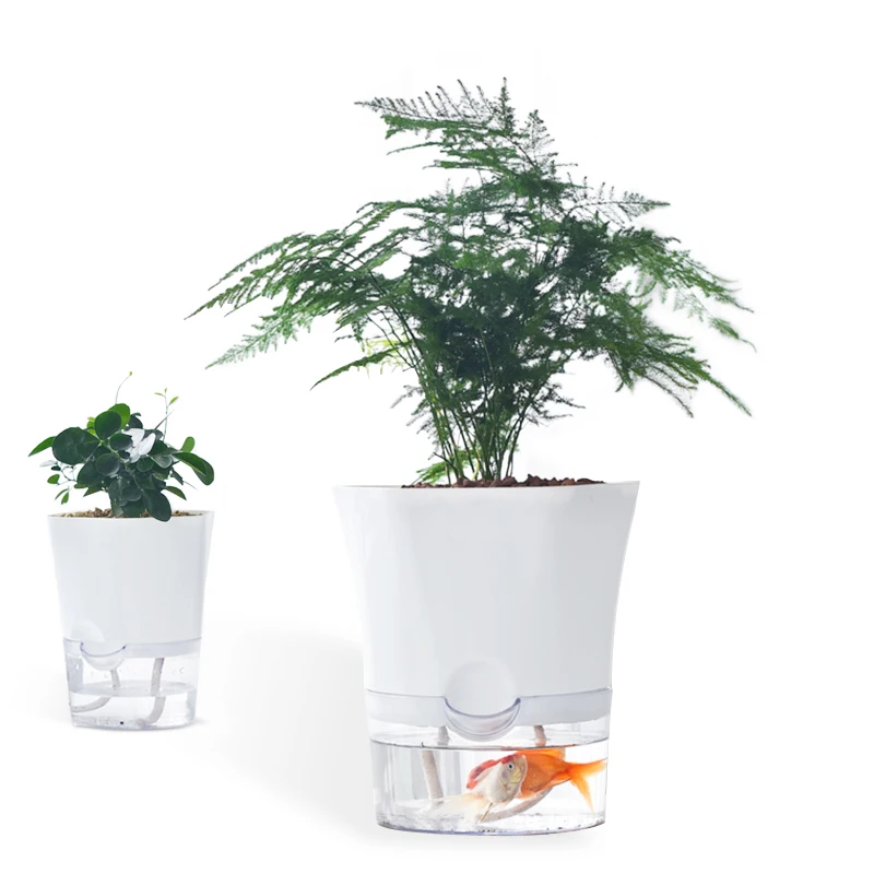 

2021 deepbang Automatic suction water lazy self watering flowerpot Fish tank for potted plants, White