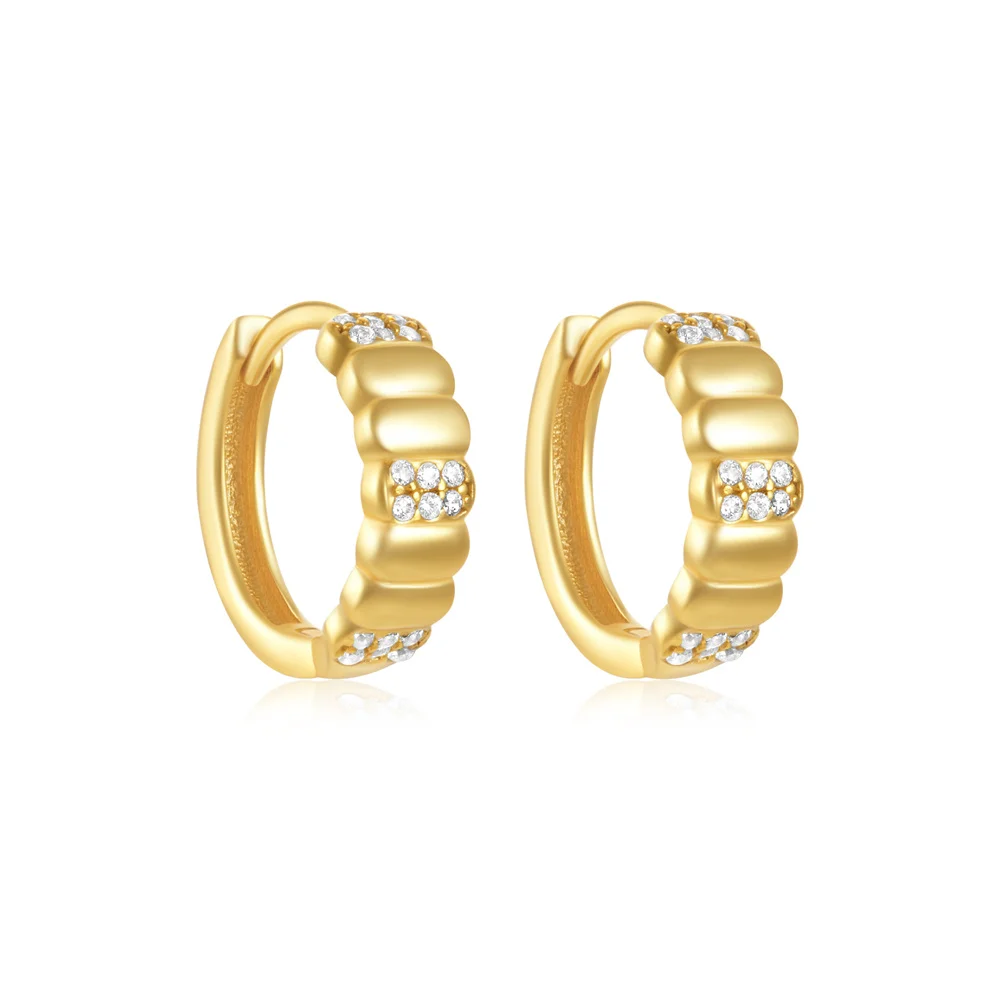 Wholesale Zircon Women 925 Sterling Silver Earrings Geometric Surface 18k Gold Plated Hoop Earrings Jewelry for Women
