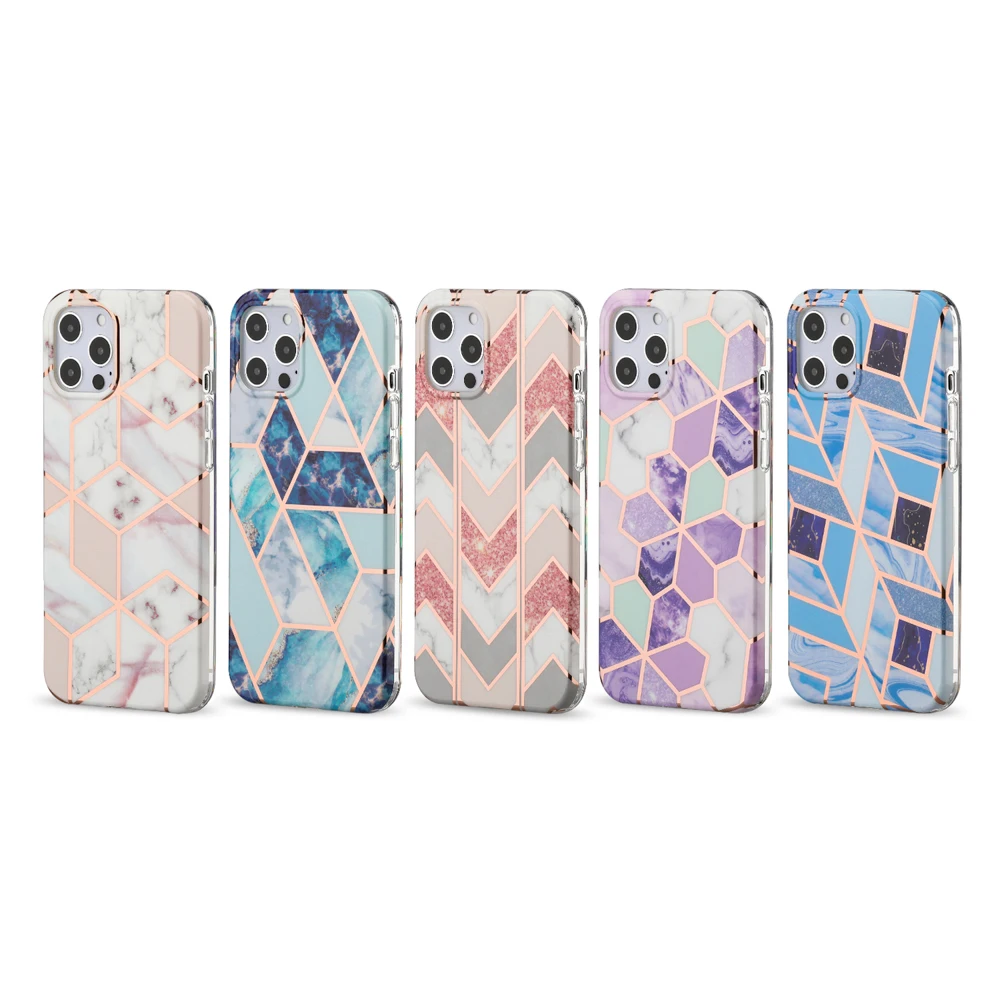 

Electroplating Geometric Mobile Phone Case Soft Marble Mobile Phone Back Cover for iPhone 11 Pro Max 12 Mini Xsmax Se2020