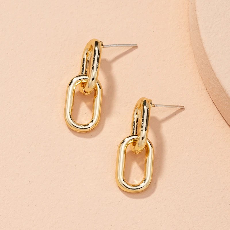 

2021 trendy minimal earrings jewelry gold alloy earrings double link chain earring for girls