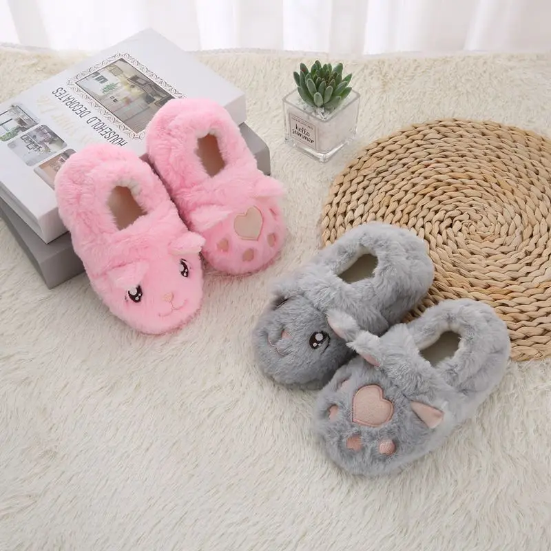 

Pink grey color rabbit cat animals soft bottom fashion new winter autumn kids children warm household comfortable slippers, As the pictures show