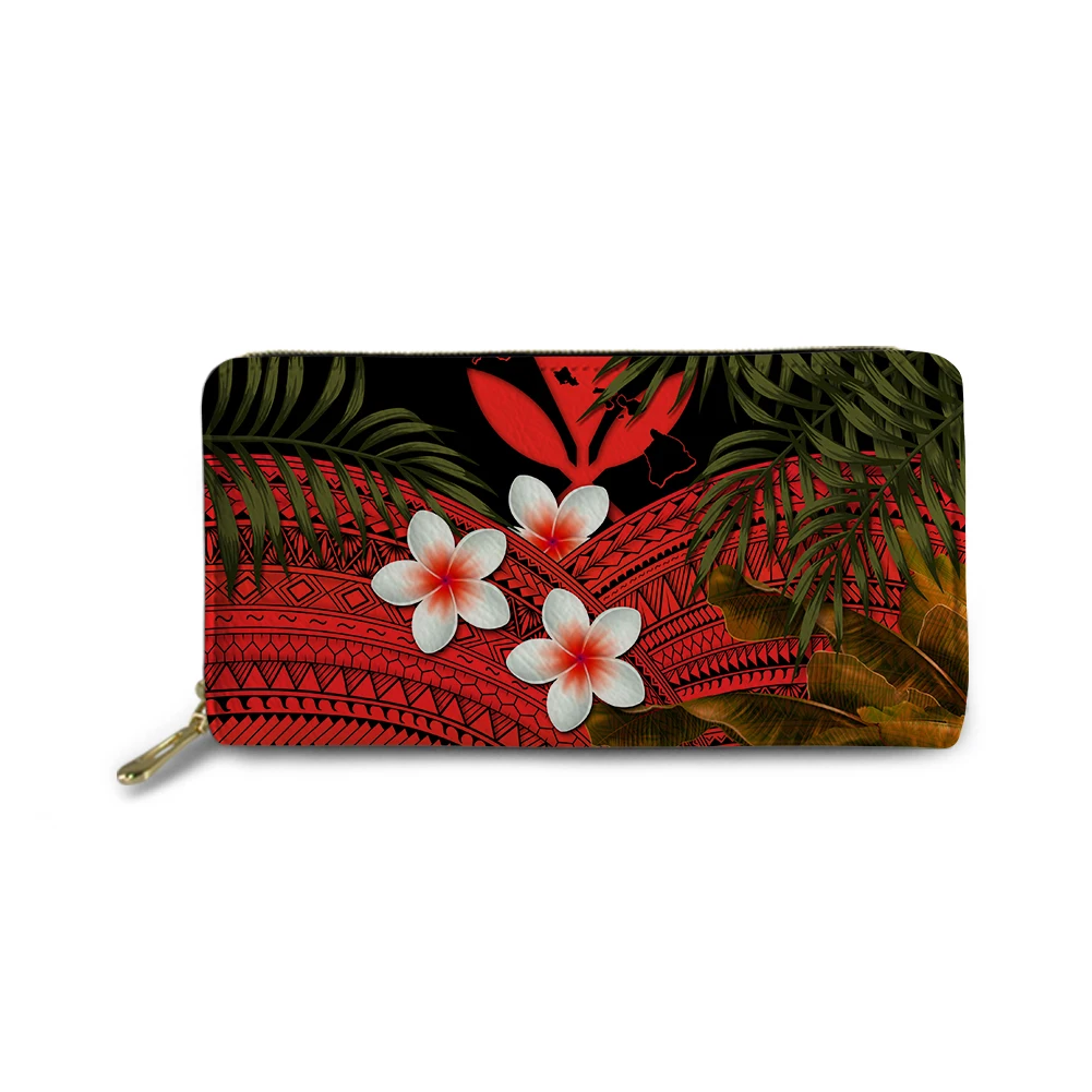 

Gorgeous Hawaiian PU Leather Long Wallet Polynesian Tribal Printed Money Clip Wallet Customized Cheap Price Ladies Purse Wallet, Customized color