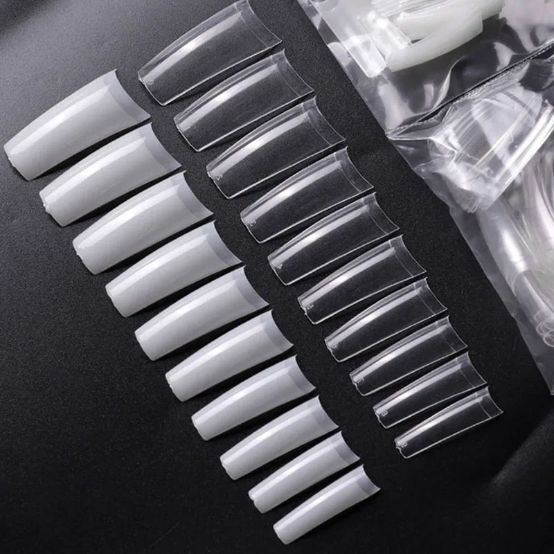 

Professional Clear Coffin Square C Curve Acrylic 500pcs Extra Long False Extension Half Cover Natural Artificial Nail Tips