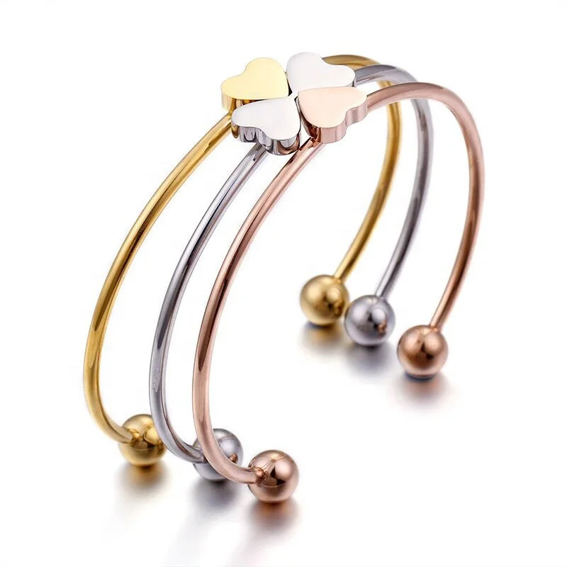 

New Product Creative Korean Style Detachable Rose Gold 316L Stainless Steel Heart Shape Cuff Bracelets, Silver,rose gold,gold