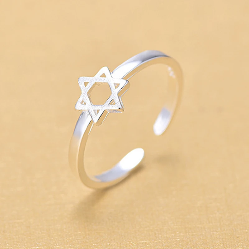

Fashion New 925 Sterling Silver Brushed Cute Six-pointed Star Rings Women Jewelry