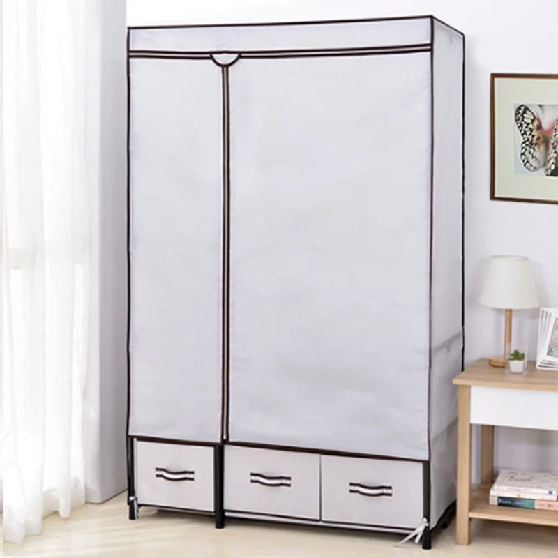 New Style Nonwoven Fabric Wardrobe With Three Drawers Easy Assemble