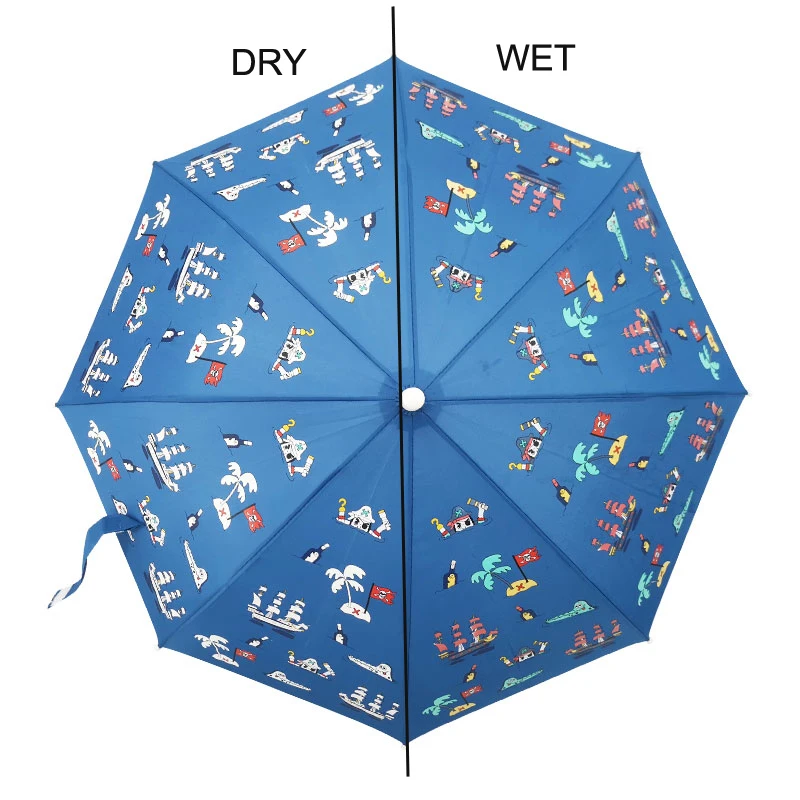 

Pirate Pattern Full Printed Changing Design When Wet Stock Kids Umbrella and Raincoat With Cartoon Printing