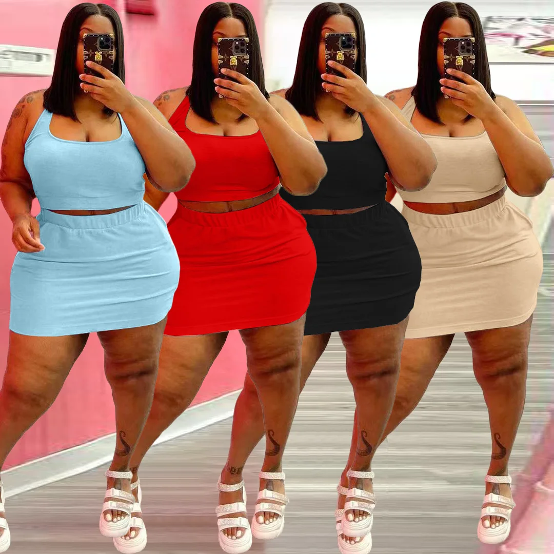 

F22004A 2021 hot style summer fashion plus size women's set casual sport casual two piece dress set, Pink, red, black, light blue, apricot, blue