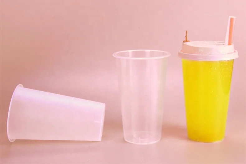 
520ml 16oz print logo injection cold hot drink pp disposable custom clear plastic cup with lids 