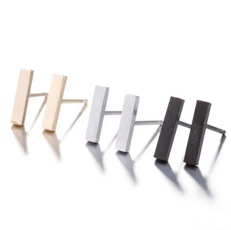 

Mini Jewelry 316L Stainless Steel Men Women One Word Square Stick Earring, White, gold, black,rose gold