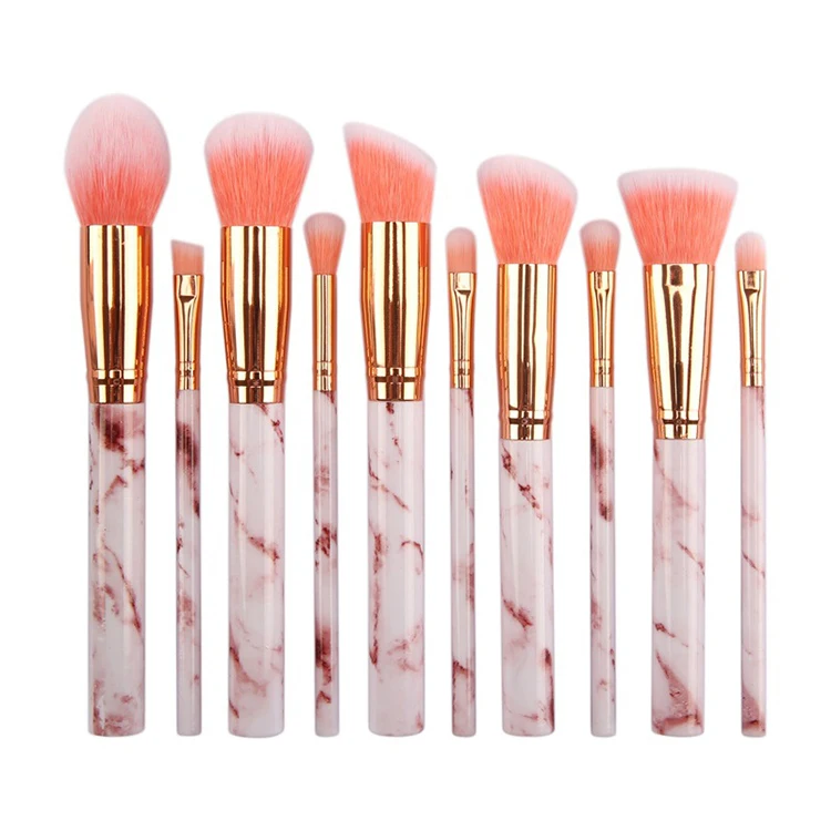 

Hot Fashion 10 Pcs Makeup Brush Set With Package Bag Marble Facial Makeup Brushes Set