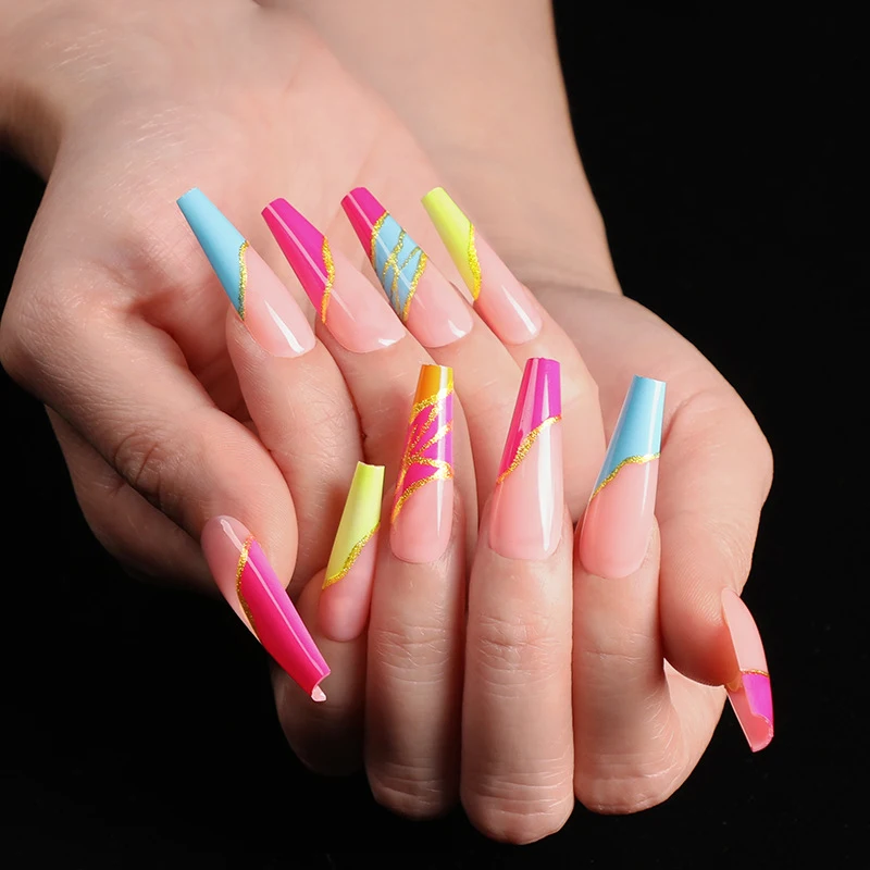 

6Color Nails New Product Collection 24 Pcs Long Coffin Press On Nails Custom Logo