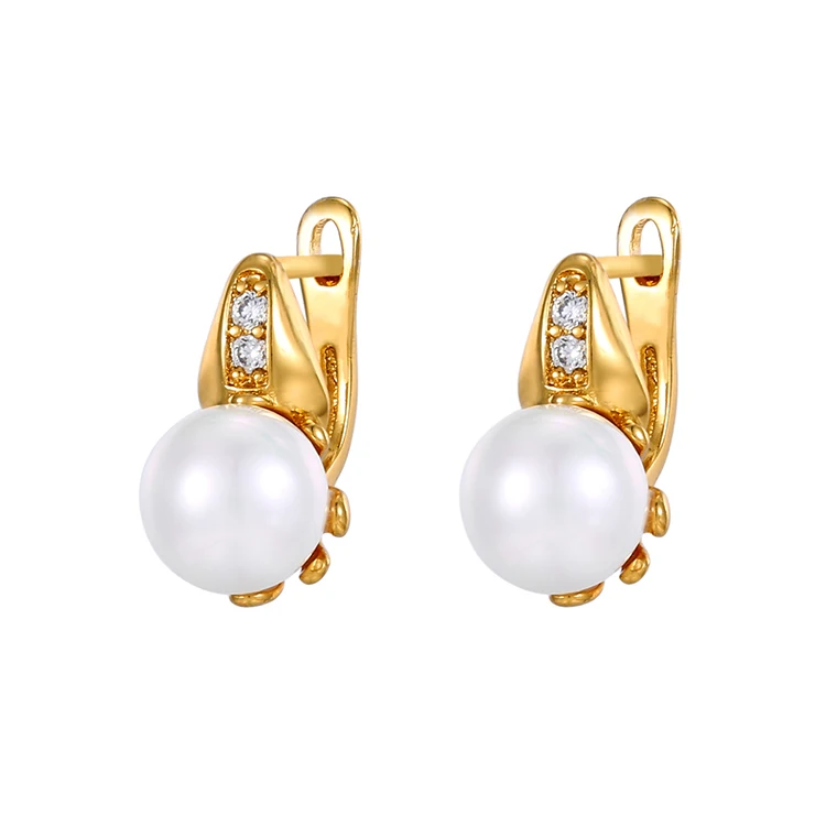 

E-20 Xuping women pearl gold jewelry imitation pearl clip on earrings, 24k gold color