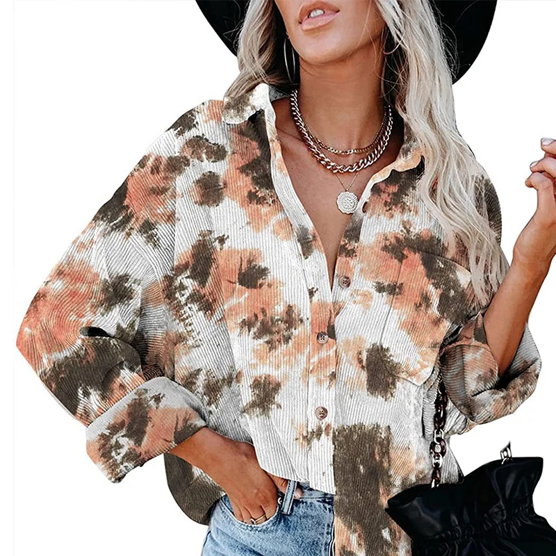 

Women's Button Casual Loose Tie-Dyed Style Long Sleeve shirt