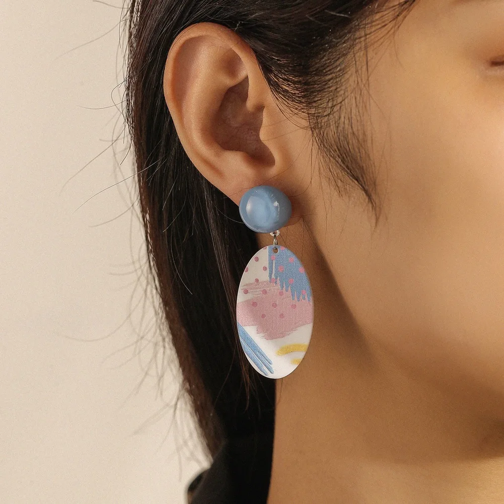 

2021 Fashion Oil Painting Style Earrings Acrylic Charm Cute Hoop Earrings, As picture