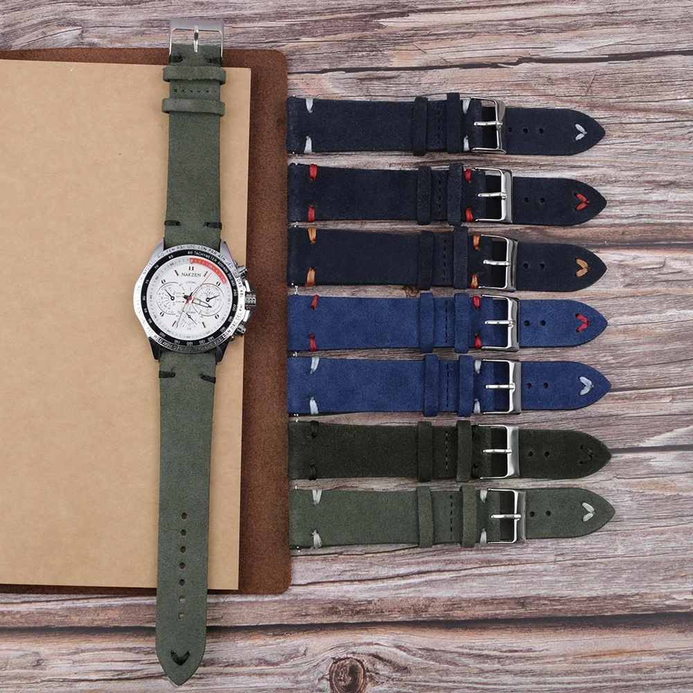 

Suede leather watch band blue color watch straps fashionable woman and men watch band, As picture