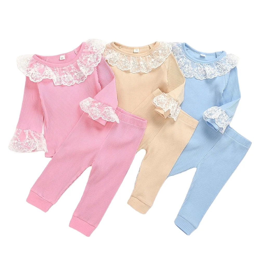 

kids pajamas girls lace long sleeves pajamas children ribbed cotton girls sleepwear