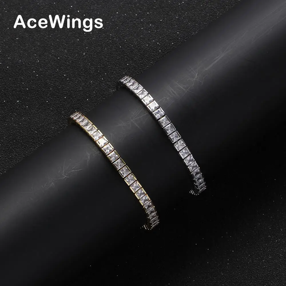 BB108 6mm 4*4mm square Stone Brass Zircon Tennis Chain Bracelet Hip Hop Jewelry Gold Silver CZ Bracelet Iced Out