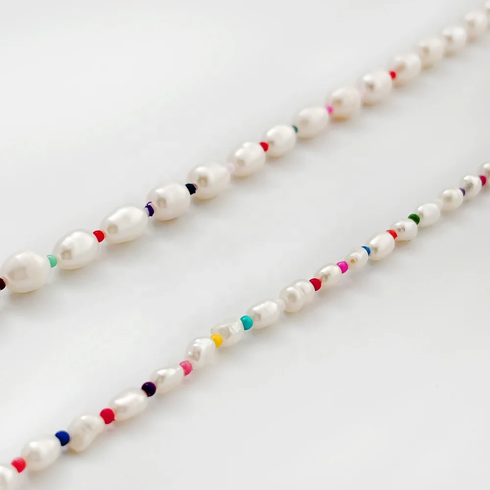 

N0420 handmade rainbow pearl beaded necklace freshwater pearl necklaces with colorful acrylic seed women jewelry