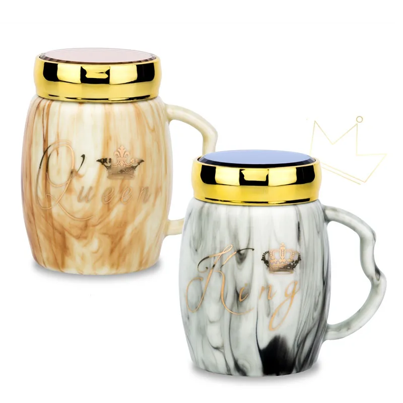 Zogift 2019 new design ceramic tea coffee cup mirror lid marble ceramic coffee mug