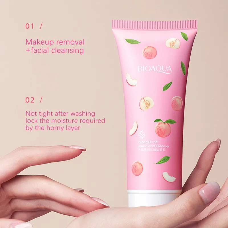 

BIOAQUA Peach Amino Acid Skin Facial Cleanser Foam 2021 Fashionable Design 100g 3.5OZ Face Wash Mousse Makeup Removal