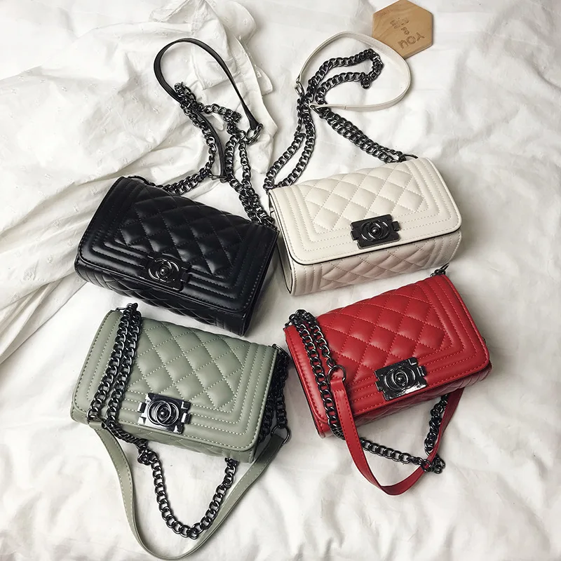 

Fashion luxury PU sling square prismatic pattern lady chain bags for women, As pic