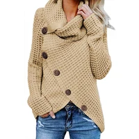 

New Arrival Buttoned Wrap Turtleneck Sweater Women Cardigan