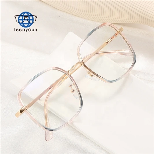 

Teenyoun Eyewear Adult Famous Brand Design Plain Spectacles Oversized Square Anti Blue Ray Optical Lens Eyeglasses Frame