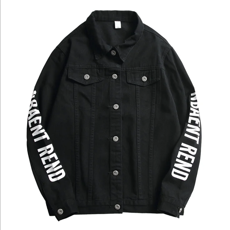 

Autumn New Men's Printing Korean Black Jacket Trend Casual Oversized Denim Clothing Male