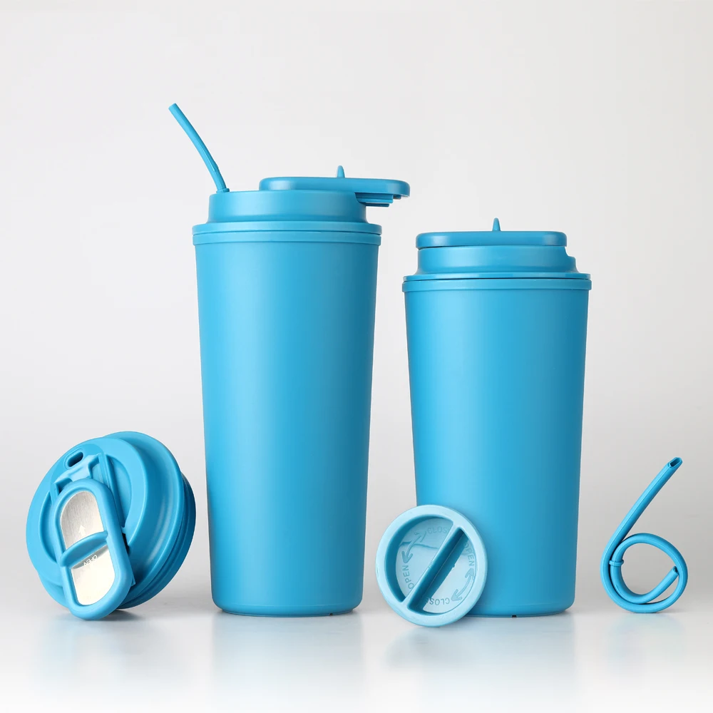 

Creative Recycled 500ml PP Plastic Cups Coffee Travel Mugs with Leak-proof Lid and Silicone Straw Custom Color and Logo, Customized color