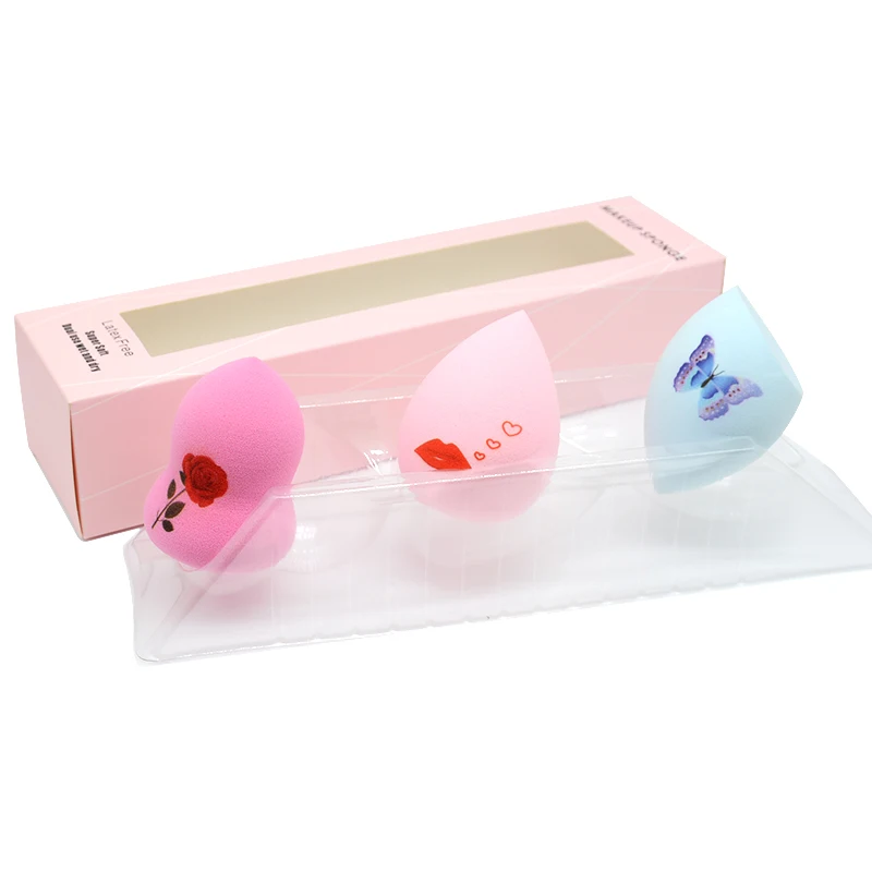 

2020 butterfly and flower logo beauty makeup sponge 3pcs packing in paper gift box private logo accepted, Customized color,pink, black, blue etc.