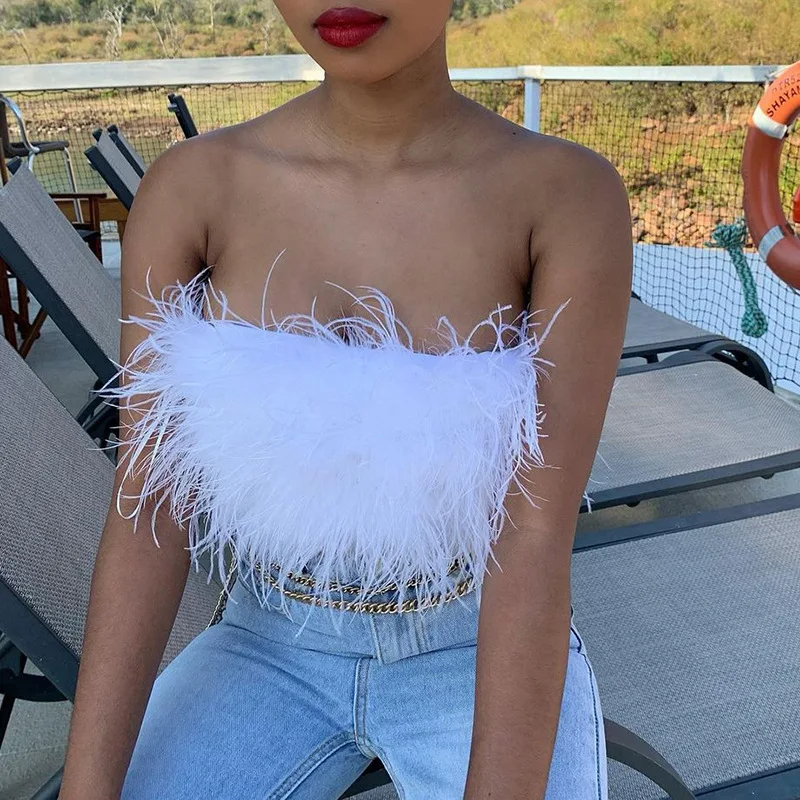 

FS3440A Sexy women clothing fluffy crop top 2021 summer tube tops