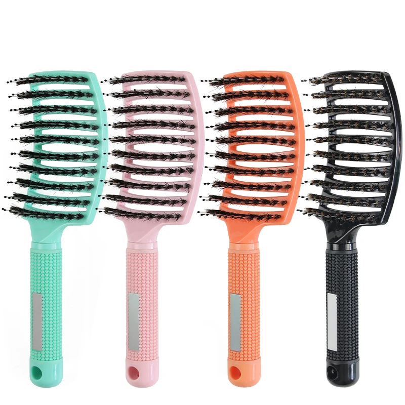 

New Arrive Colors Natural Boar Bristle Detangling Hair Brush Customized Logo Hair Extension Wave Brushes For Salon Use, Pink,red,black,white,gold