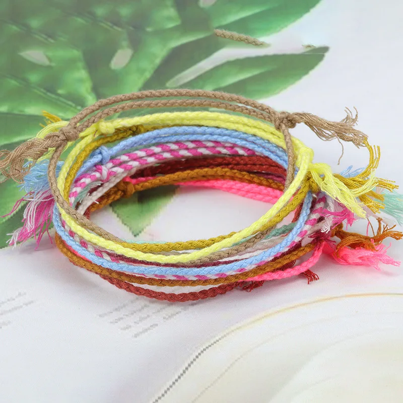 Lucky  Tibetan Adjustable Cotton Thread Braided Bracelets Hand Woven Colorful String Friendship Knot Rope Bracelets