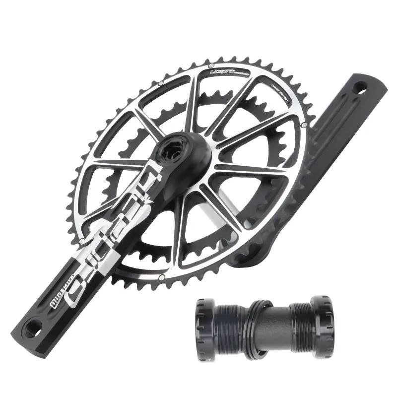 

aluminum alloy road bike crankset crank set bmx fixed gear crankset double chainwheel 53-39T 170mm Folding bike crank set, Black