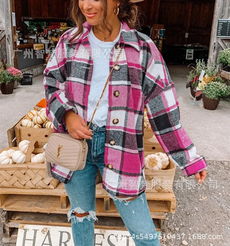 

2022 Spring Ladies Tops Blouses Crop Top Button Up Long Sleeve Flannel Plaid Shirts For Women Blouses Jacket Coats
