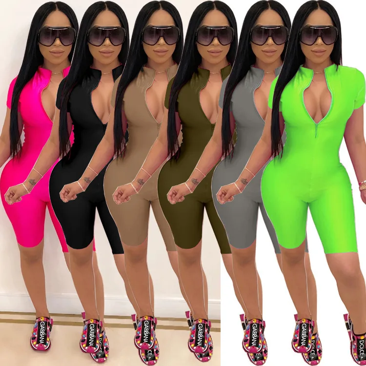 

2021 New Arrival Summer Jumpsuit Casual Solid Color V-neck Vest Jumpsuits Plus Size One Piece Jumpsuits Women 2021
